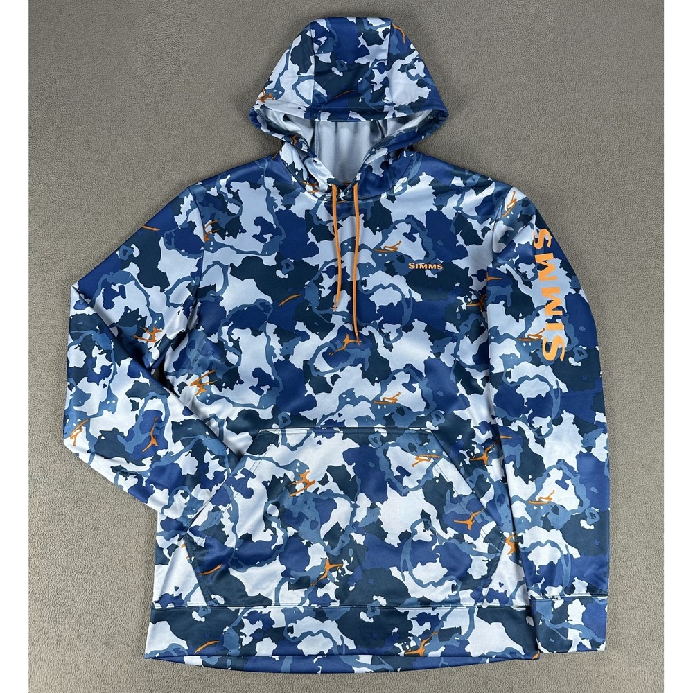 Simms Challenger Hoodie Mens Medium Blue Camo Performance Fishing Outdoor